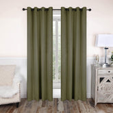 2 Pieces Plain Dyed Back Lining Eyelet Curtains - Army Green